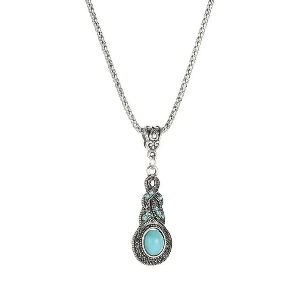 SILVER TURQUOISE AQUAMARINE DIAMOND NECKLACE AND EARRING SET